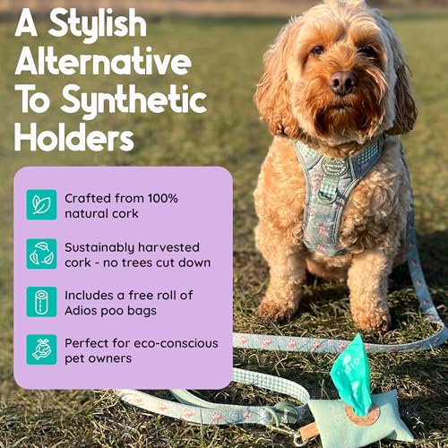 Adios Plastic – Handgefertigter schwarzer Kork-Kotbeutelspender – umweltfreundlicher Hundekotbeutelhalter, plastikfrei, hergestellt aus 100 % nachhaltigem Kork, wasserabweisend, leicht, befestigt sich
