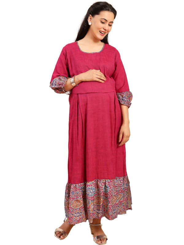 Image of RITIJYA Zipless Feeding Kurta Dress for Women | Maternity Nursing Kurti, No-Zip Easy Access | Extra Pleats Pre to Post Pregnancy | Quick-Dry Fabric | S-4XL