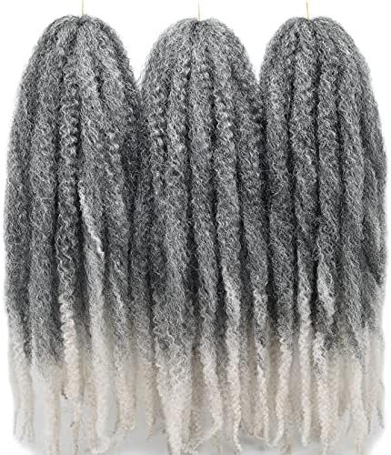 Ms.Priceless 24 Inch Marley Hair Marley Twist Braiding Hair for Faux Locs for Butterfly Locs Long Afro Kinky Cuban Twist Crochet hair for Black Woman Grey Color (T1B/Silver, 3Packs-24 Inch)