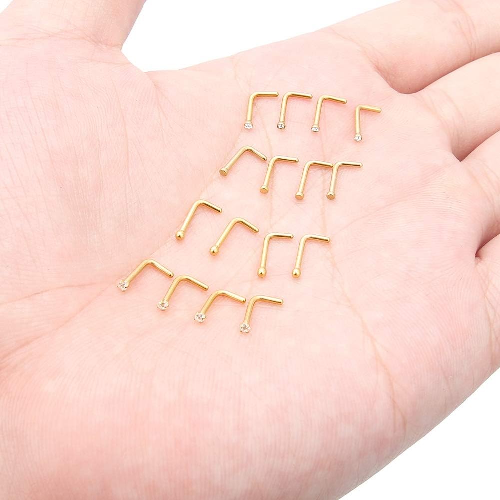Hoeudjo 16Pcs Nose Rings 18G Nose Studs Surgical Steel 1.5MM Clear Crystal Nostril Ring Body Piercing Jewelry for Women Men - Image 6