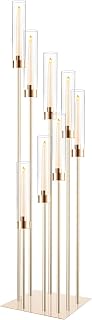 Tall Floor Candle Holder Set, 8-arm Metal Floor Candelabra Candle Holders, Large Gold Wedding Centerpiece, 45.3'' H Candlestick Stand with Acrylic Shade for LED Candles for Party Wedding Home Decor