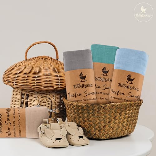 Muslin Swaddle Blankets - 4 Pack | Muslin Baby Blanket for Newborn Boy/Girl | Soft&Breathable Receiving Blankets | Newborn Swaddle Blanket (47\" x 47\")| Baby Essentials,Registry & Gift- Serene Pastels
