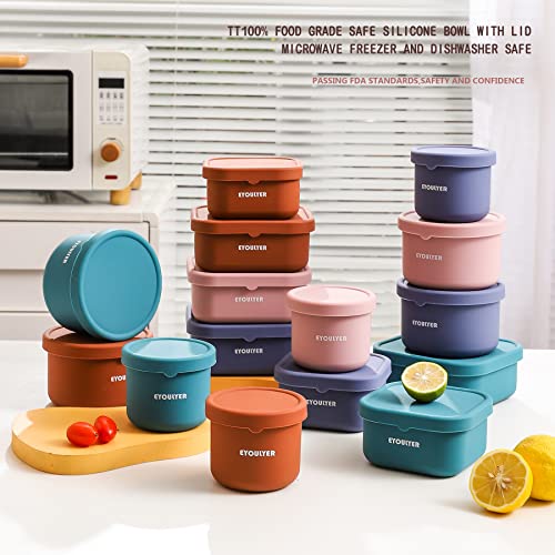 Eyoulyer Silicone Bento Box With Lid Food Storage Durable Bowl Mixing Serving Eating Non-Slip Easy Grip Indoor Outdoor Travel To-Go Food Containers Set2 Canister (Blue-Square) #TOP5