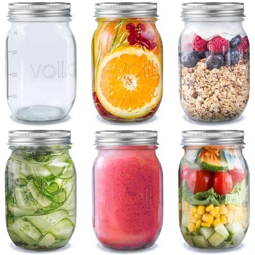 Glazen Potten Met Deksels (490 ml) Glazen metselaarpotten, Mason Jar (6 Stuk) voor Overnight Oats, Inmaken en Jam Maken 16oz, Porta Biscotti, Contenitore vetro