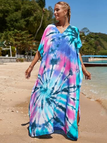 Image of Moss Rose Kaftan Dresses for Women V Neck Summer Swimsuit Cover up Caftan Maxi Beach Dresses