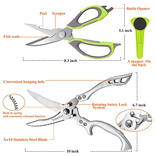 Kitchen Shears, Yangmei Kitchen Scissors Heavy Duty Meat Scissors, Dishwasher Safe Multipurpose Stainless Steel Sharp Utility Food Scissors For Chicken, Poultry, Fish, Herb, 2-Pack(Green) #TOP1