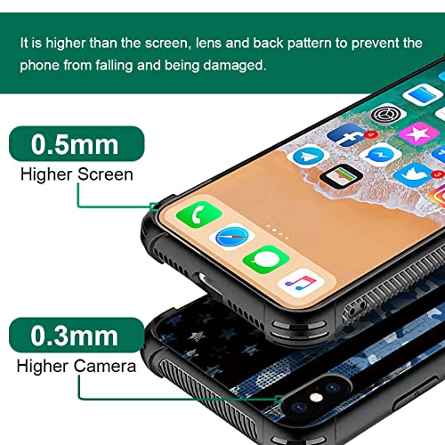 Yesad Compatible With Iphone Xr Case,Blue Camo American Flag Soft Tpu Bumper Shockproof Tempered Glass Back Cover Case For Apple Iphone Xr #TOP1