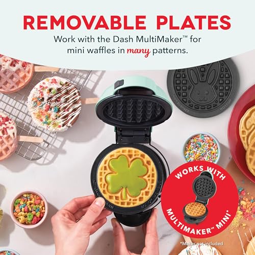Image of Dash MultiMaker Mini System Removable Plate Set - Nonstick Replacement Plates for Easter Waffle Breakfast - Waffle Maker Not Included - 4-Inch - Two-Pack - Bunny & Shamrock