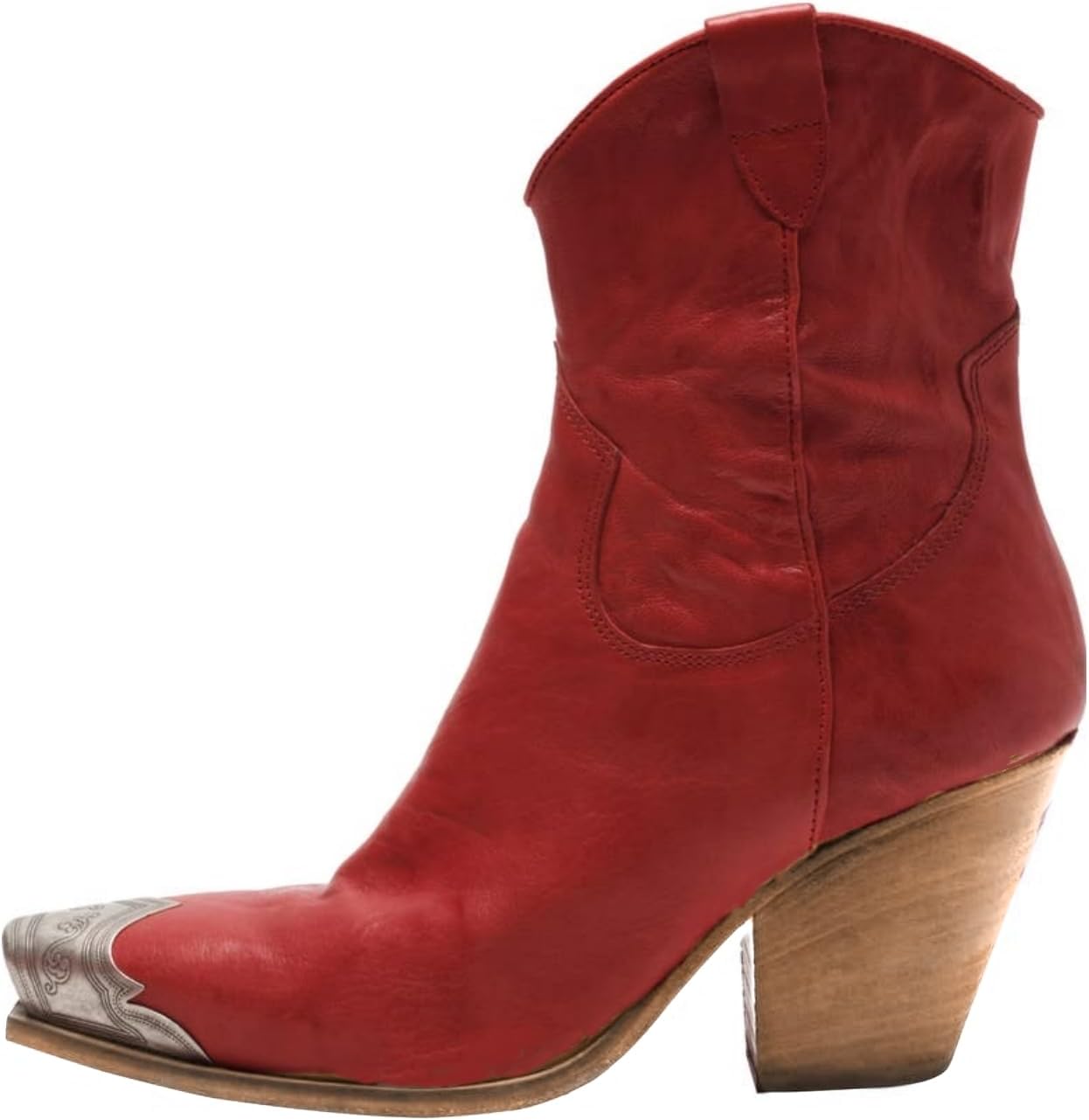 keleimusi Women's Western Cowgirl Ankle Boots Stacked Block Heel Cowboy Booties Steel Toe Heeled Short Cowboy Boots Side Zipper Western Booties for Women