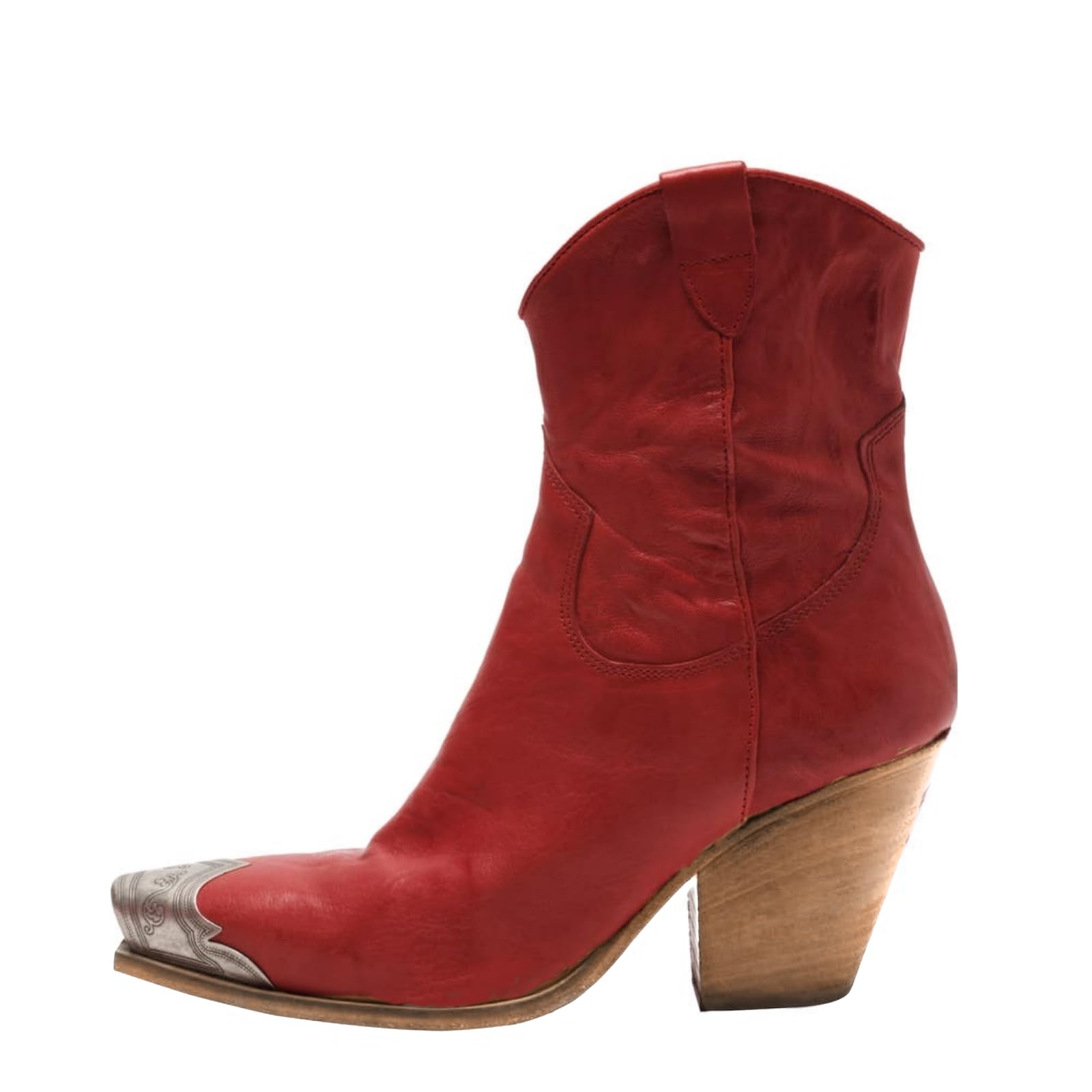 keleimusi Women's Western Cowgirl Ankle Boots Stacked Block Heel Cowboy Booties Steel Toe Heeled Short Cowboy Boots Side Zipper Western Booties