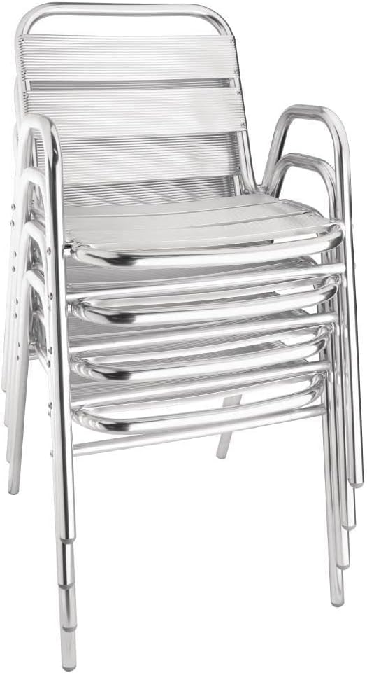 Bolero Aluminium Stacking Chairs Silver Arched Arms Outdoors 780X600X495mm 4pc