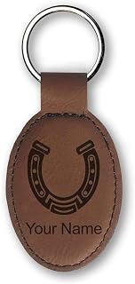 LaserGram Oval Keychain, Horseshoe Plain, Personalized Engraving Included