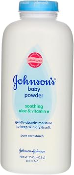Johnsons Baby Powder with Naturally Derived Cornstarch Aloe & Vitamin E, Hypoallergenic, 15 oz