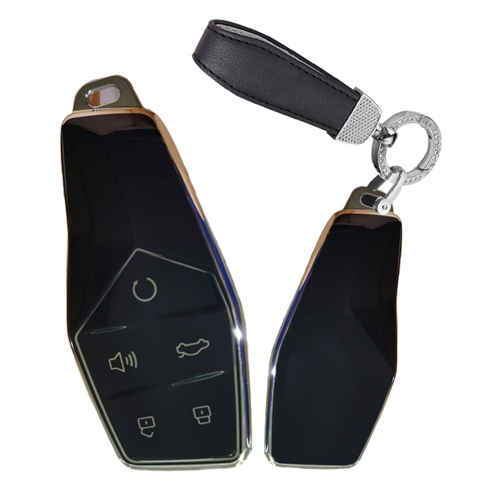 Soft TPU Key Fob Cover for MG ONE 2022 Accessories with Keychain 5 Button Car Key Case Cover Protector Key Cover Black