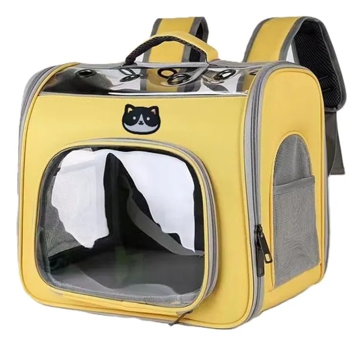 Mochila de Transporte Pet, Nylon Oxford e Poliéster, 37x35x28 cm, com Janela Transparente, Telas Laterais e Alças Acolchoadas, para Cães e Gatos até 10kg (Amarelo)