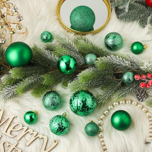 SZVRL Christmas Balls Ornaments -36pcs Shatterproof Christmas Tree Decorations with Hanging Loops for Xmas Tree, Holiday Party, Wedding & Indoor Home Decor,6 Styles in 3 Sizes (Green) - image 4