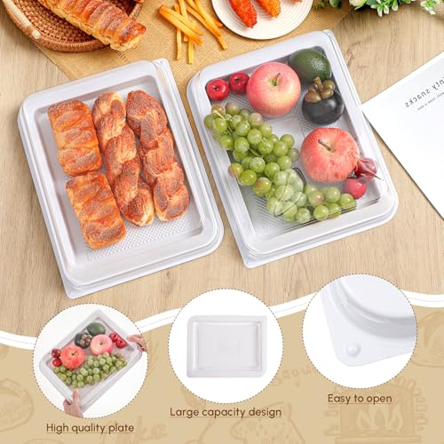 Tessco for you 12 Pcs Plastic Serving Trays with Lids Disposable Catering Trays Reusable Plastic Party Platters Charcuterie Board Box with Lids for Cookie Sandwich (White,12.4 x 9.5 x 2.8 Inch) by Tessco for you - Used condition - Image 3