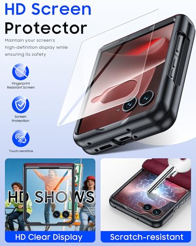 Image of for Motorola Razr+ Plus 2026 Case /Razr+ Plus 2025 Case with Hinge Protection & Built-in Outer Screen Protector, PU Leather Matte PC Shockproof Cover, Ultra Slim Case for Razr+ 2026 /2025-Red