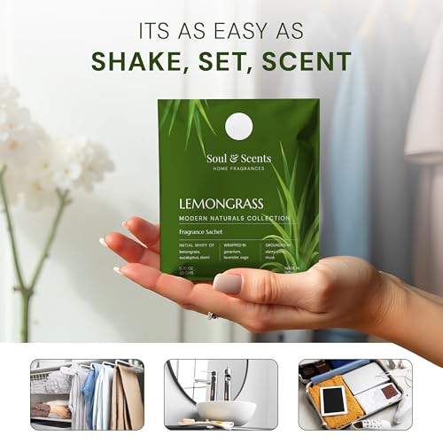Image of Soul & Scents Lemongrass Fragrance Sachet | A Fusion of Zesty Lemon & Lemongrass | Long-Lasting Air Freshener for Car, Wardrobe, Kitchen, and Travel Bag | Pack of 3-20gm Each