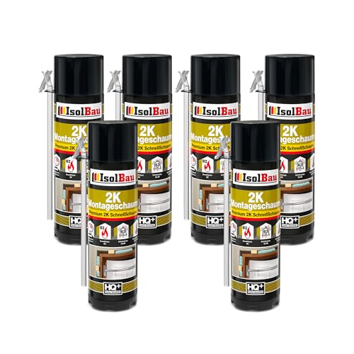 Isolbau 2K Montageschaum B2 Zargenschaum - Premium PU-Schnellschaum für Türen Fenster Dämmung & Montage - 6 x 400 ml