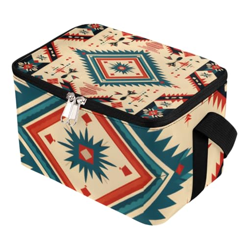 GzLeyigou Lunch Bags for Women Men 9 Cans,Colorful Ethnic Texture Hot & Cold Food Delivery Bag Insulated Grocery Bag Insulated Lunch Box Color Art Cooler Bag for Office Work Picnic Beach