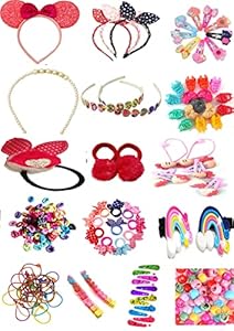 UMANSHI CREATIONS Hair Accessories 74 pcs Combo Hair clips, Hair Bands, Claw Clips Hair Elastic ponytail holder for Baby girls and teenagers (Random & Multicolour)