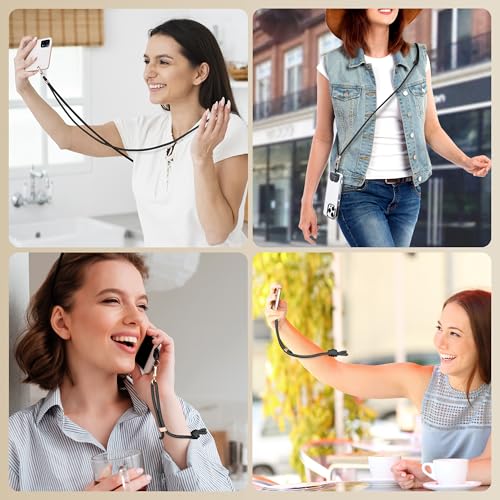 Image of Universal Phone Lanyard Strap: Adjustable Cell Phone Lanyard Crossbody with Phone Wrist Strap & Phone Tethers, Black, Adjustable
