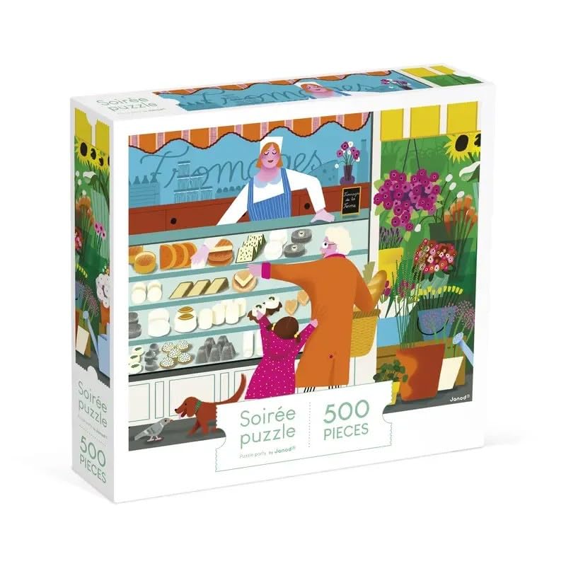 Janod, Puzzle 500 Pieces Adults Teenagers Children, On the Market, Develops patience and dexterity, European manufacturing