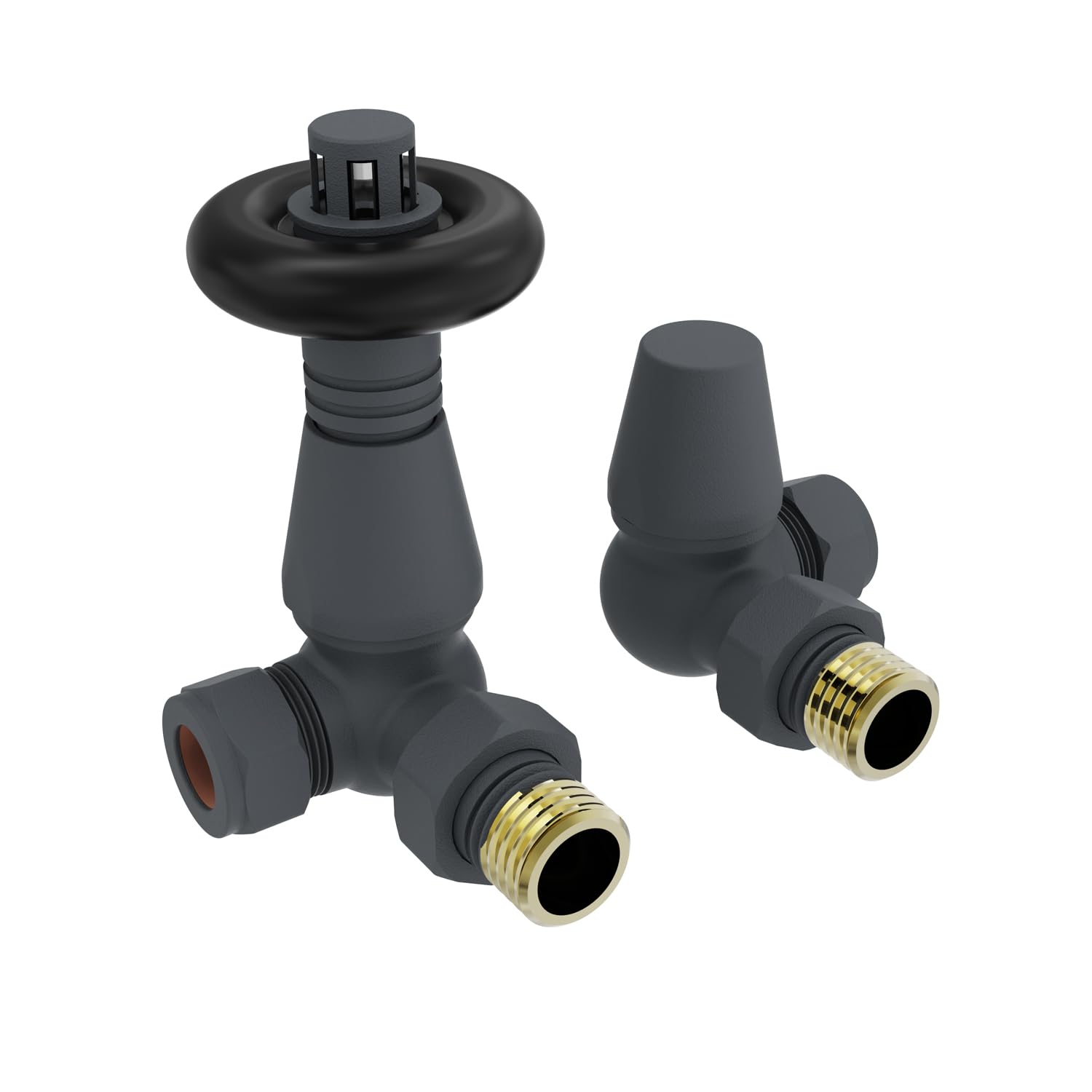 Nrg Anthracite Traditional Corner Central Heating Radiator Valve 15Mm Thermostatic Lockshield Valves