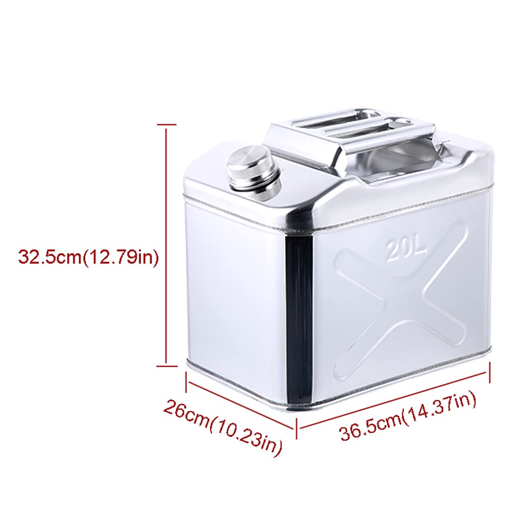 Metalowy kanister 10L/15L/20L, przenośny kanister na benzynę ze stali nierdzewnej 304, zbiornik paliwa z rurką prowadzącą olej do transportu na kemping, 10L (20L)