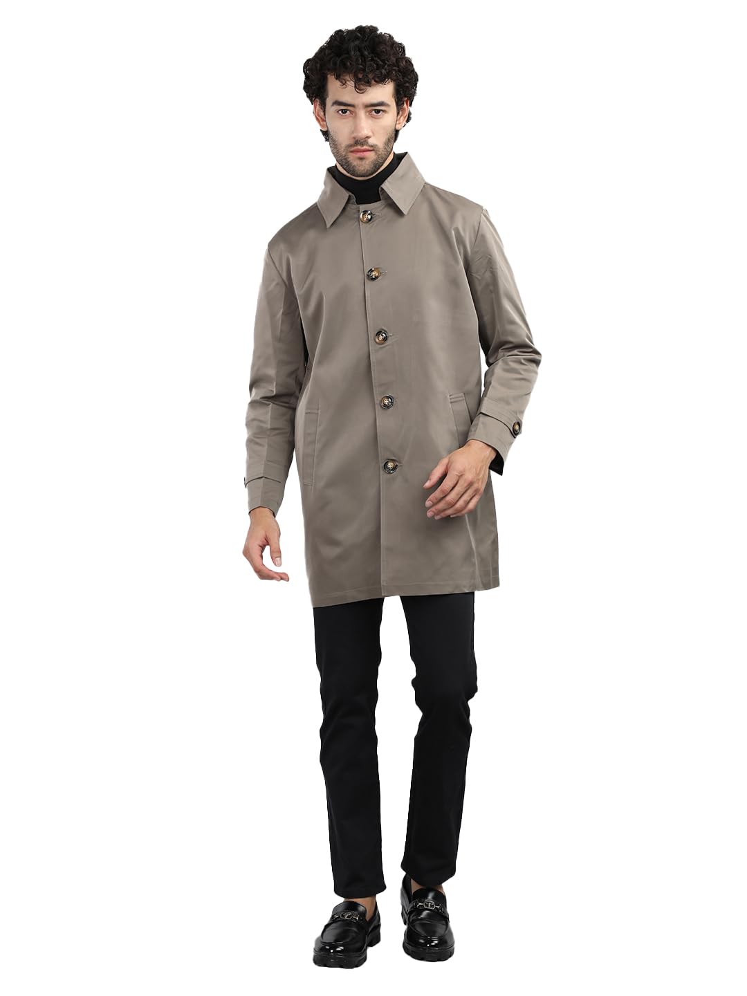 Men Polycotton Long Winter Wear Solid Double Breasted Casual Coat