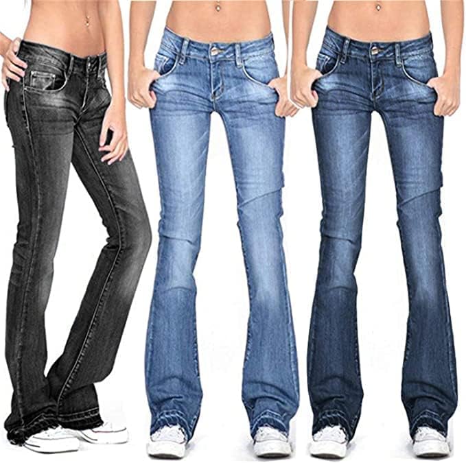 Women's Skinny Girlfriend Jeans Stretchy Bell Bottom Bootcut Denim Pant Sexy Slimming Mid Waisted Flare Bottom Jeans