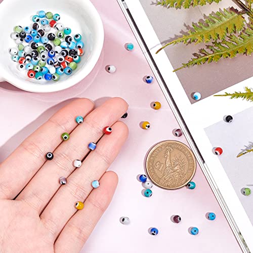 Nbeads 1 Strand 4Mm Random Mixed Color Handmade Evil Eye Lampwork Beads Round Glass Beads Diy Crafts Evil Eye Charms For Bracelet Jewelry Making, About 96Pcs/Strand #TOP3