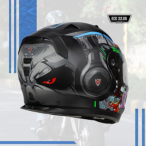 Image of Ignyte IGN-7 Bug ECE 22.06 /ISI /DOT Certified Full Face Graphic Helmet with Outer Anti-Fog Clear Visor and Inner Smoke Sun Shield
