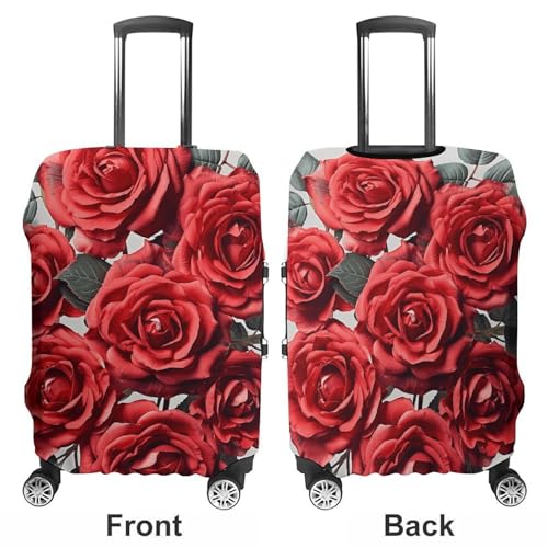 Red Rose Flower Cluster Luggage Cover, Elastic Luggage Protector Fits 19-32in Suitcases, Washable & Anti-Scratch Suitcase Cover for Men Women XL3
