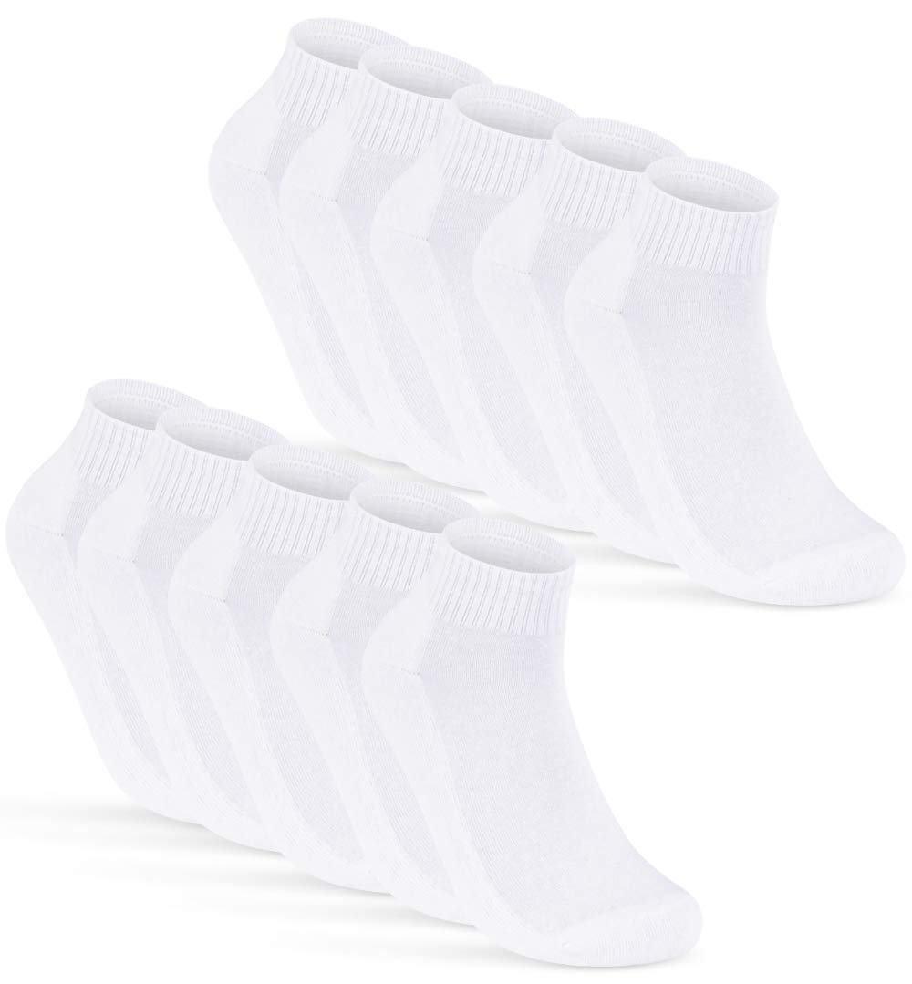 Trainer Socks, Quarter Sports Socks for Men & Women (6 or 12 Pairs), Padded with Terry Sole, Breathable Cotton