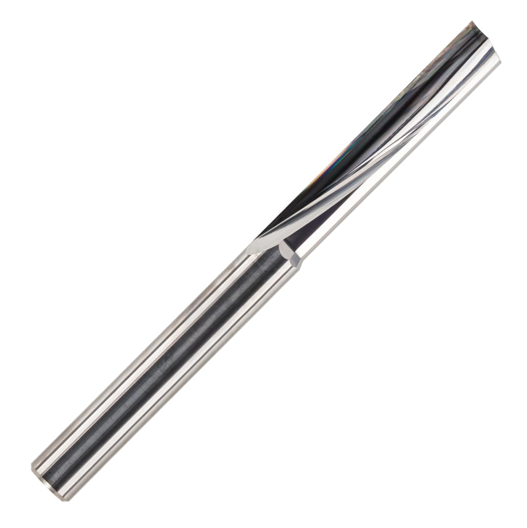 Rennie Tools - 6.35mm x 32mm Flute x 1/4" Shank Solid Carbide O Flute Straight Router Bit / Single Flute For Plastic, Acrylic, Perspex Etc. 1F Cutter For CNC's.