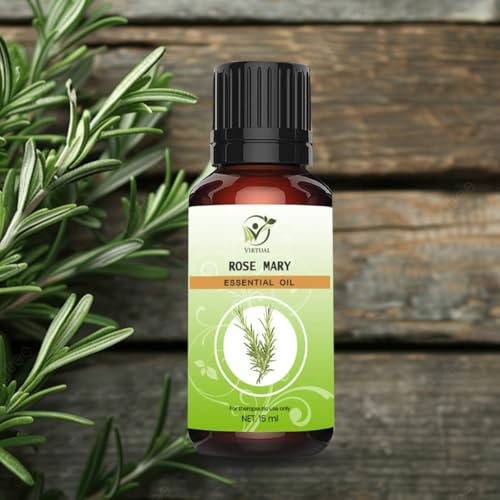 Image of VIRTUAL Rosemary Essential Oil 15ml 100 Percent Pure Natural Therapeutic Grade Oil for Hair Growth Hair Fall Control Dandruff Care Aromatherapy Sleep Relaxation Skin Body Massage Use