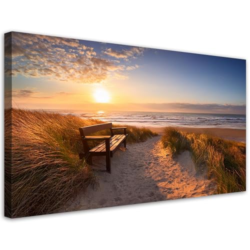 Feeby - Tableaux - Deco Tableau Murale - Plage, mer et dunes au coucher du soleil - 120x60 1partie - Pour la Chambre et le Salon - Pour Chaque Pièce de Votre...