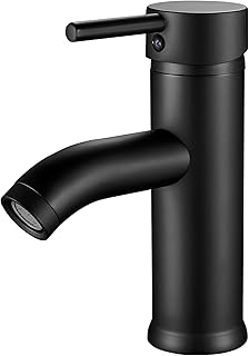 kisimixer Basin Taps Mixers Bathroom Sink Tap Black, Single Lever Hot and Cold Basin Mixer Tap with UK Standard Hoses, Modern Basin Taps for Bathroom