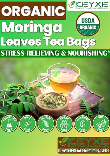 KEYXE – Organic Moringa Tea Bags, 100% CERTIFIED Organic and Pure from Moringa Leaves (30 teabags)