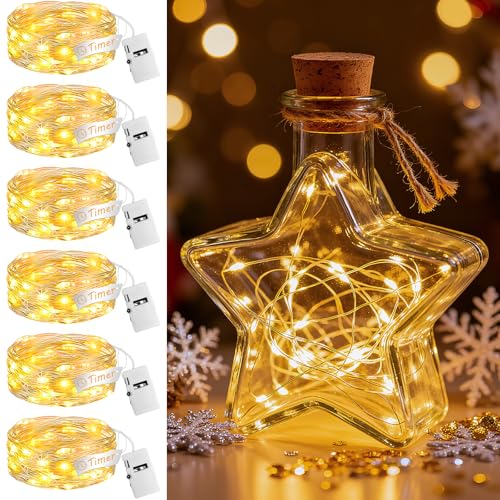 Image of 6Pack Fairy Lights with Timer, 7ft 20 LED Twinkle Light Battery Operated 3 Modes, Mini String Lights for Christmas Trees Wreath Party DIY Mason Jars Bottles Decor, Warm White