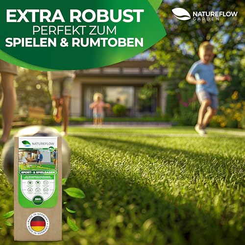 Rasensamen Sport und Spielrasen 5 kg extra robuust - Schnell wachsender Rasensamen 10kg - Rasensaat Spiel- und Sportrasen Made in Germany - Premium Grassamen schnellkeimend - Rasensamen schnellkeimend - Afbeelding 6