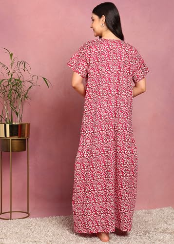 Image of Vlazom Women's Cotton Nighty Gown Combo - Pack of 2 Printed Maxi Nightwear, Free Size, Soft & Breathable Sleepwear for Ladies