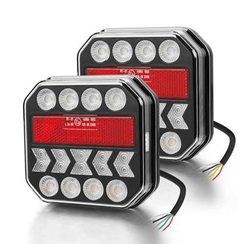 Yuanjoy 2 Pezzi Fanali Posteriori, IP65 12V/24V Super Luminosi Impermeabili Freccia Freno Retromarcia Fendinebbia Catadiottro Per Rimorchio, Camion, Roulotte, Furgone, Trattore