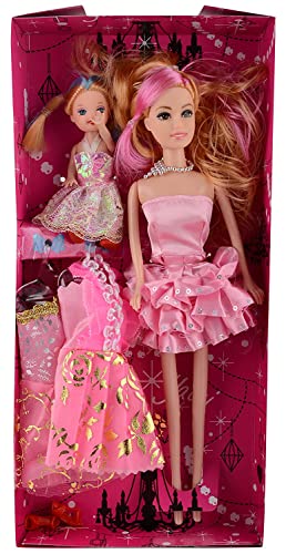 Image of Tickles Plastic Doll with Daughter Toy for Kids Girls, Home Decoration (Size: 30 cm Color: Pink)