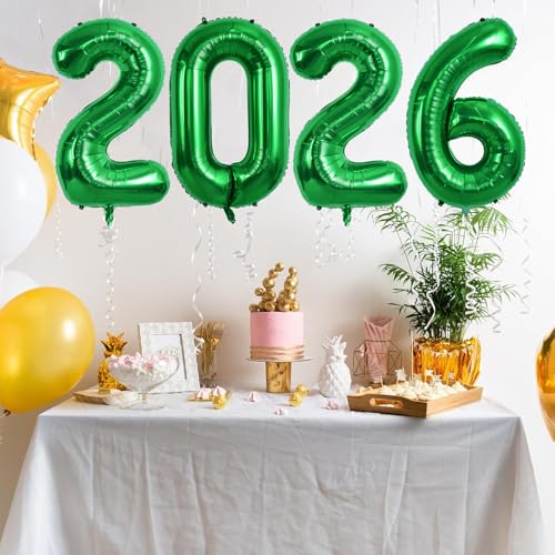 Image of TONIFUL 2026 Graduation Balloons 42Inch Dark Green 2026 Number Balloons Aluminum Foil Mylar Balloons for New Year Eve Graduation Decorations Class of 2026 Anniversary 2026 Grad Party Supplies