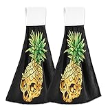 Exnundod 2Pack Summer Pineapple Kitchen Hand Towel, Sugar Skull Hanging Towels Soft Microfiber Absorbent Dish Towel for Bathroom Laundry Room Farmhous Tie Towel