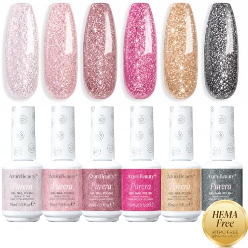 AZUREBEAUTY Nail Polish Set, 4 Colors Dazzling Gold Silver Pink Quick Dry Natural Nail with Top Coat,Professional for Nail Art DIY Manicure and Pedicure at Home