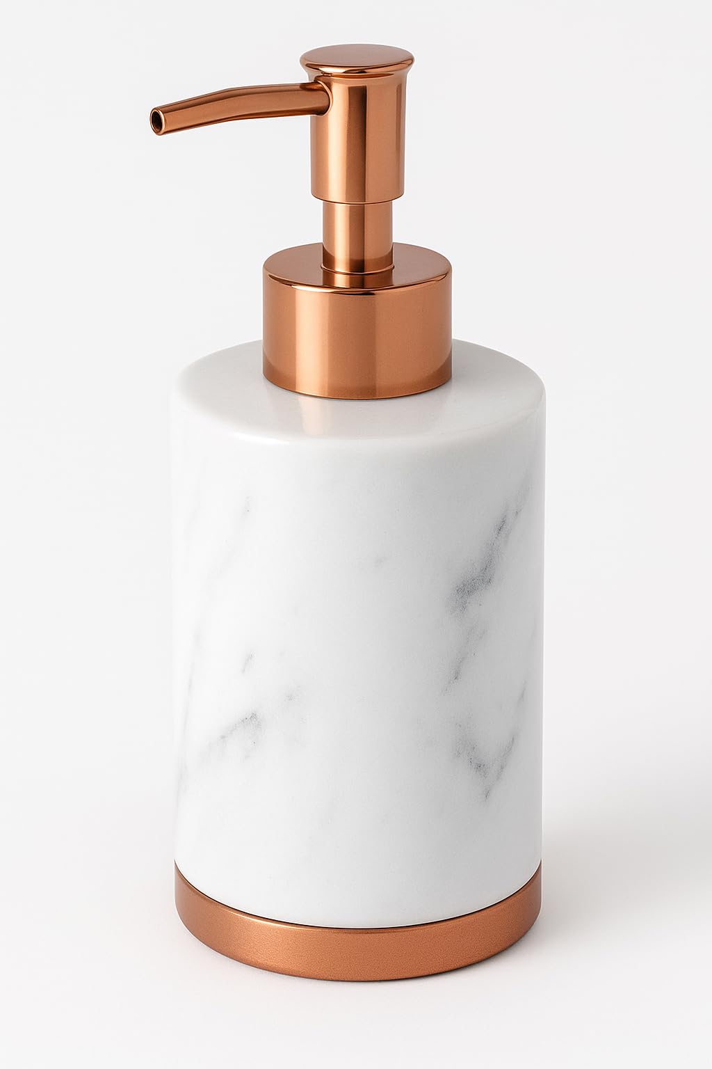 WPM Juego de Accesorios de baño 4 Piezas. Juego de baño de mármol con Borde de Oro Rosa con dispensador de jabón líquido, Soporte para Cepillo de Dientes, Vaso y jabonera.